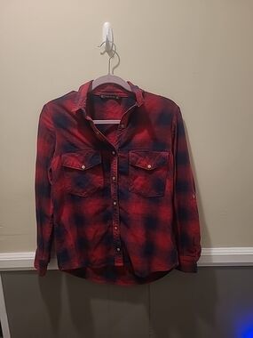 ZARA Womens Pearl Snap Red and Blue Plaid Shirt Size Medium Y2K STYLE